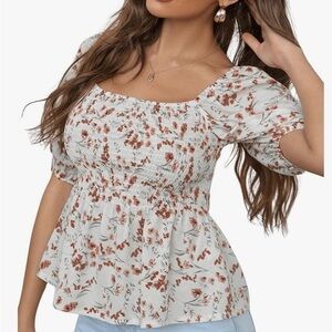 Boho Ditsy Print Smocked Peplum Top